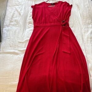 Elegant Red Midi Dress with Belt
